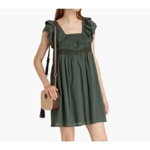 NWT ba&sh Uriel Embroidered Mini Dress in Kaki Green Size Large